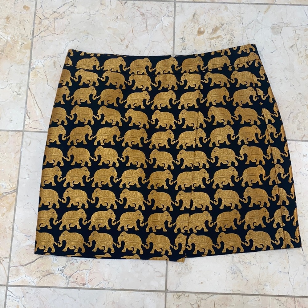 J crew black gold elephant faux wrap skirt